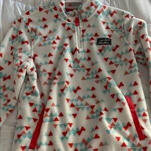 Eddie Bauer White Fleece with Red and Blue Triangles